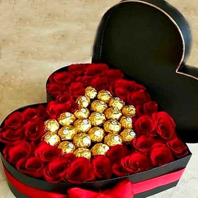 "Red Roses with ferrero Rochers Flower box - code BF34 - Click here to View more details about this Product